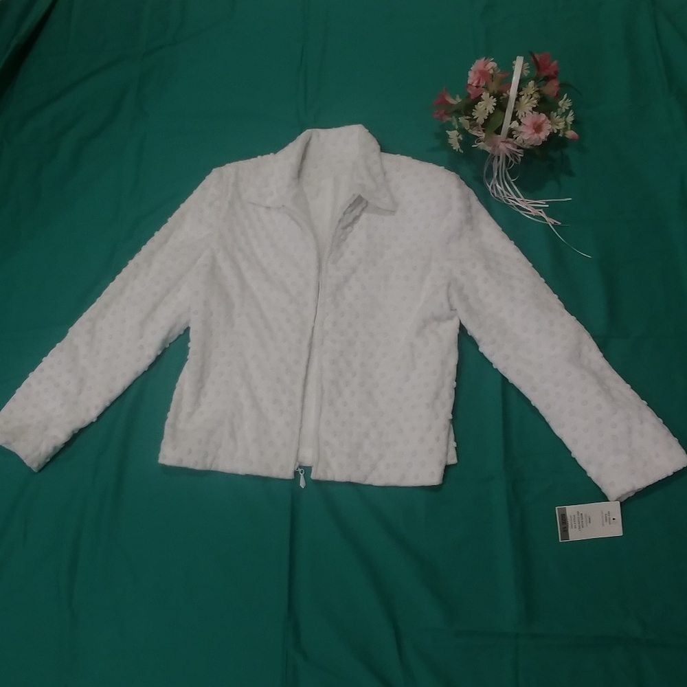 NWT NEW White Velour Super soft textured full zip jacket - Picture 1 of 10